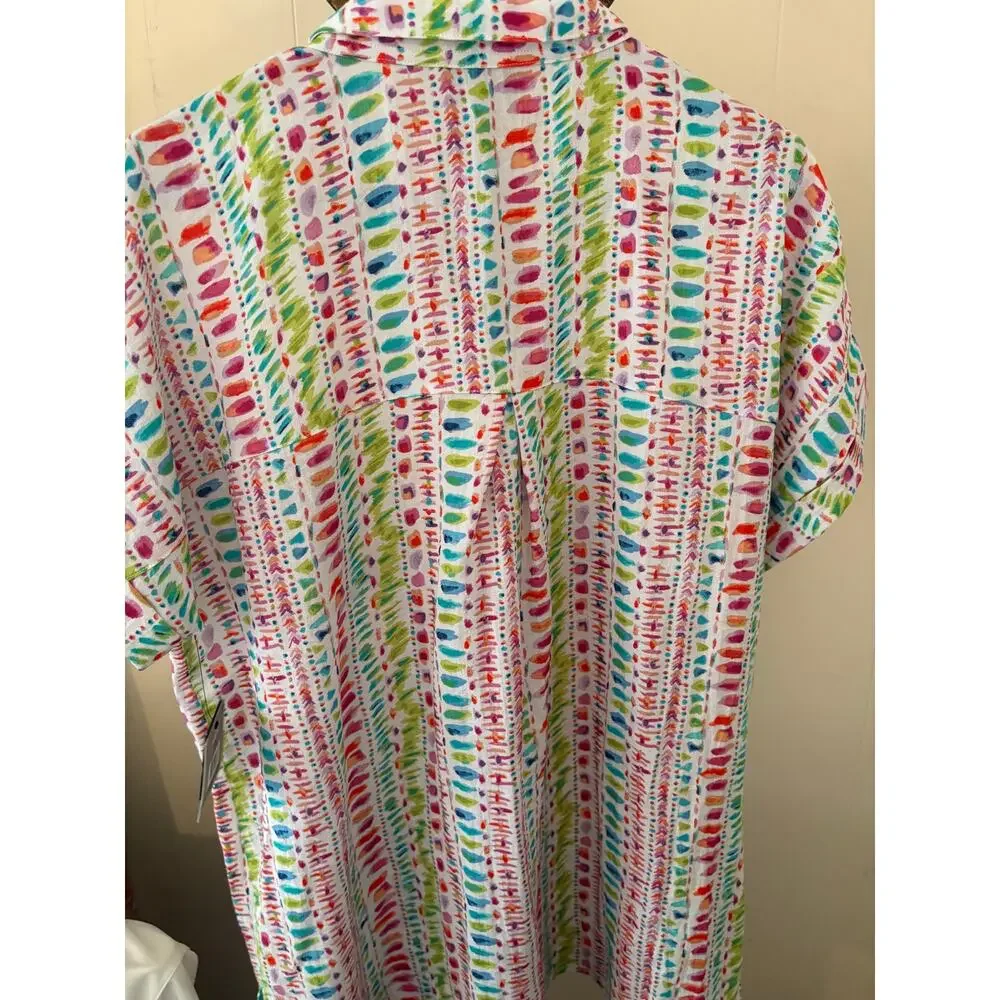 John Mark Cotton Textured Button Blouse Sz Large NWT - Picture 4 of 6